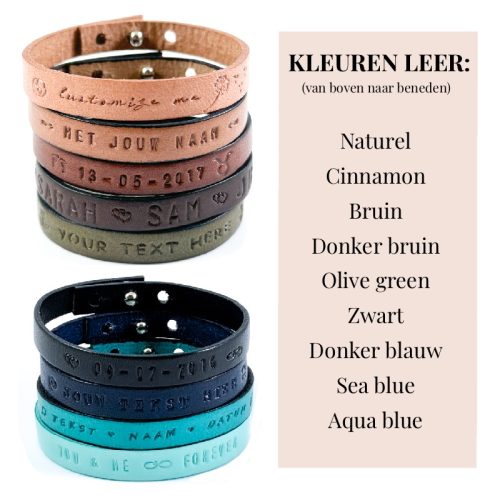 Tekst armband leer - Leren armband gepersonaliseerd met tekst datum naam namen quote