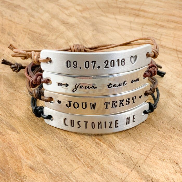 Tekst armbandje leer leren armband met tekst naam datum symbool