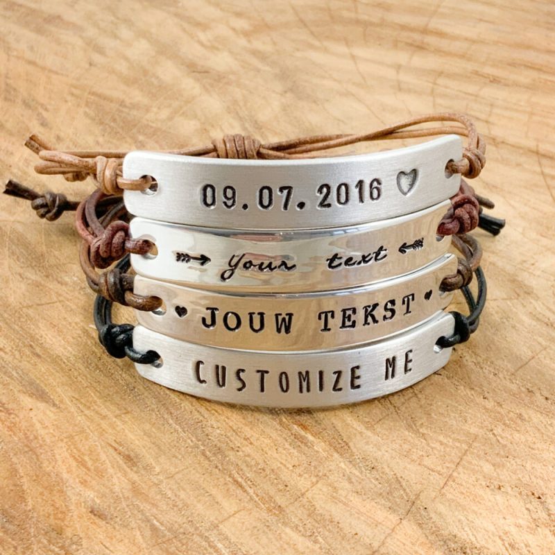 Tekst armbandje leer leren armband met tekst naam datum symbool