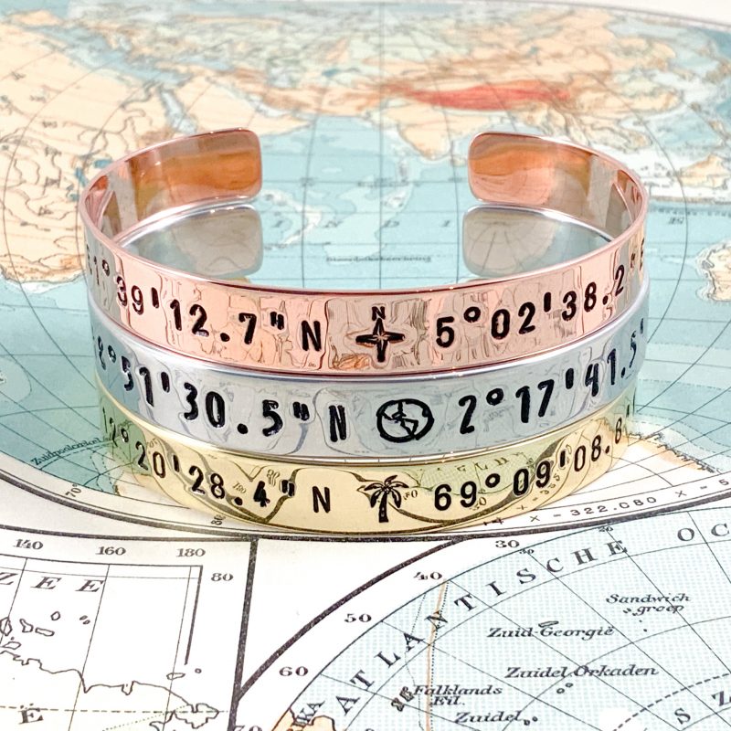 Armband met coördinaten - zilver goud rosegoud - gepersonaliseerde sieraden gps coördinaten.