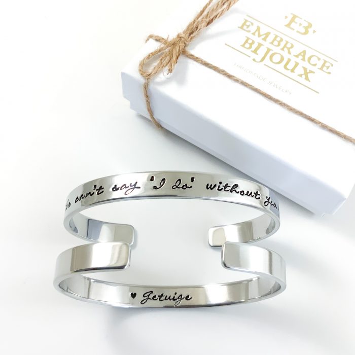 Armband cadeau getuigen bruiloft trouwen gepersonaliseerd met tekst can't say I do without you