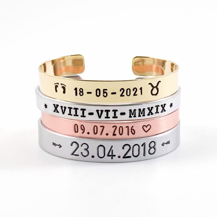 Armband met datum - gepersonaliseerde tekst armbanden - geboortedatum 0 relatie - verjaardag - herinnering - trouwdatum