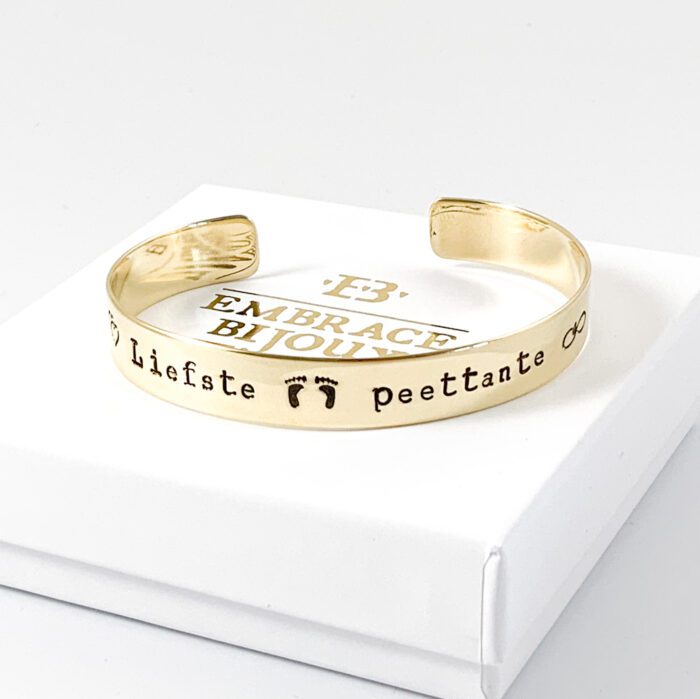 Armband met tekst gepersonaliseerd allerliefste peettante