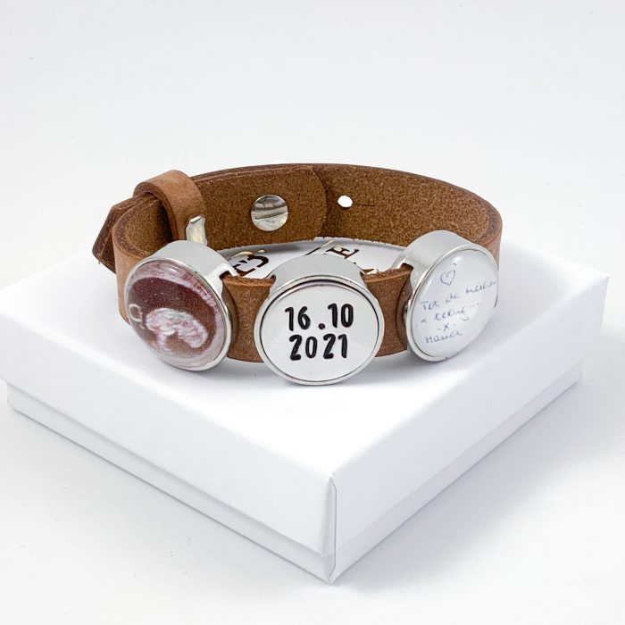 Armband met echo foto datum gepersonaliseerd leren armband