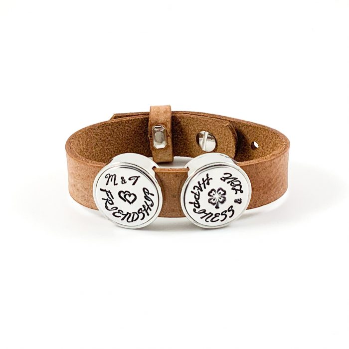 Leren armband met tekst friendship happiness love