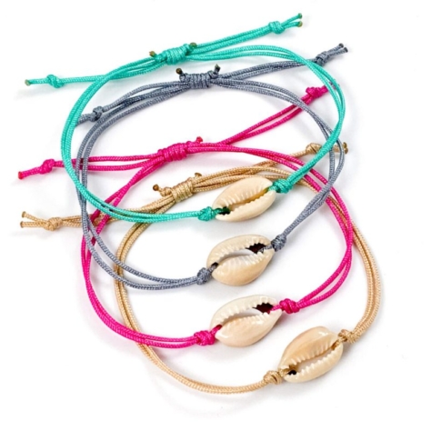 Armbandje kauri schelp (20 kleuren koord)
