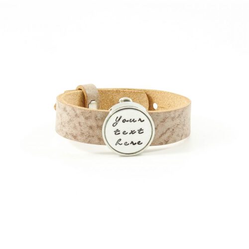 Leren armband met naam - datum - symbool sliders (verschillende lettertypen & kleuren leer)-0