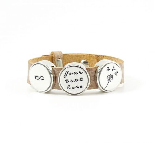 Leren armband met naam - datum - symbool sliders (verschillende lettertypen & kleuren leer)-8593