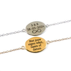 Armbandje met foto ovaal - met gravure aan de achterkant - met tekst naam datum - gegraveerde armband met foto