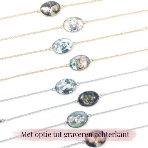 Armbandje met foto ovaal zilver goud rosegoud stainless steel echo foto huisdier kinderen gezin trouwen bruiloft armband - foto armband met gravure op de achterkant