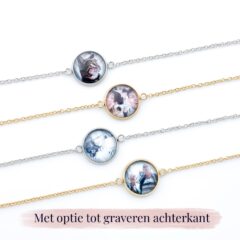 Armbandje met foto rond zilver goud stainless steel staal rvs - met gravure achterkant - foto armband gegraveerd met naam datum tekst achterkant