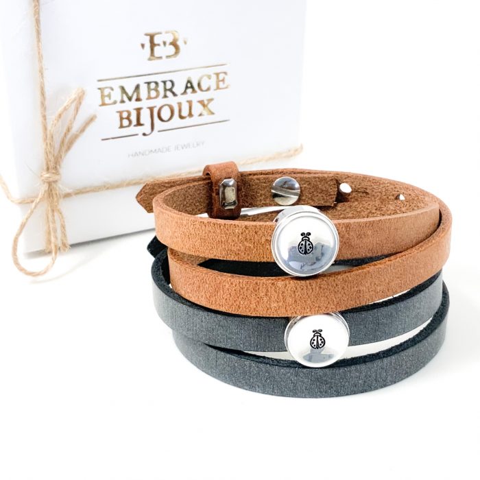 Leren wikkel armband met lieveheersbeestje ladybug bracelet