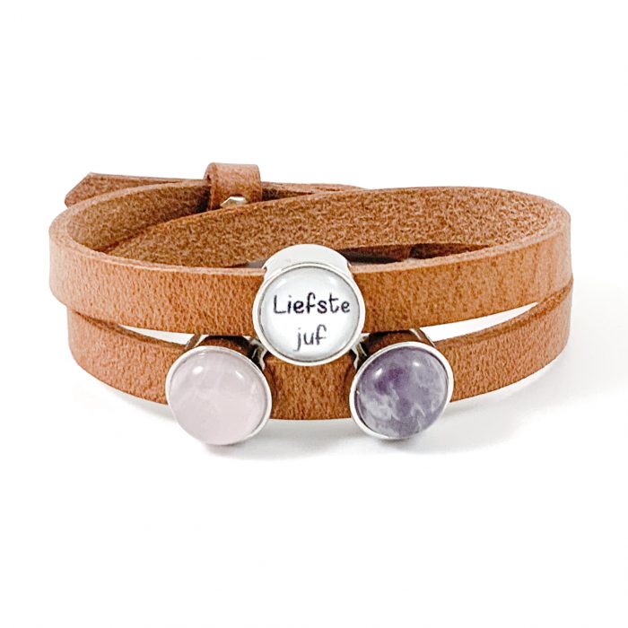 Wikkel armband leer liefste juf cadeau