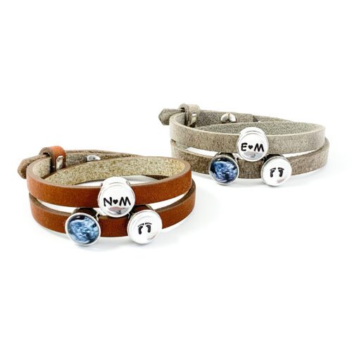 leren wikkel armband met echo foto en letters initialen