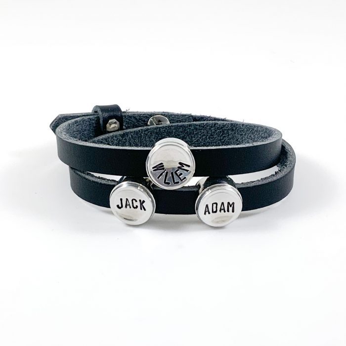 Armband van leer met namen leren wikkel armband gepersonaliseerd