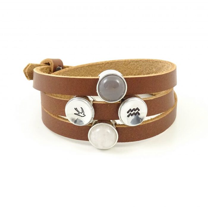 Leren armband of wikkel armband met edelsteen slider -9669