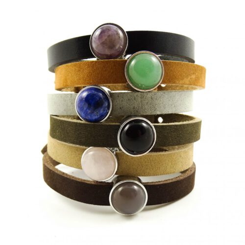 Leren armband of wikkel armband met edelsteen slider -0