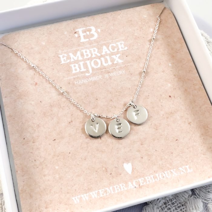 ketting met drie letters initialen 925 zilver - Ketting met letter initiaal 925 zilver