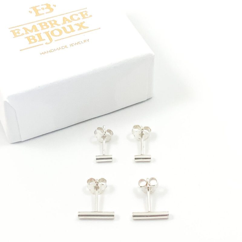 Zilveren minimalistische oorbellen - Oorbellen 'minimal bar' 925 zilver