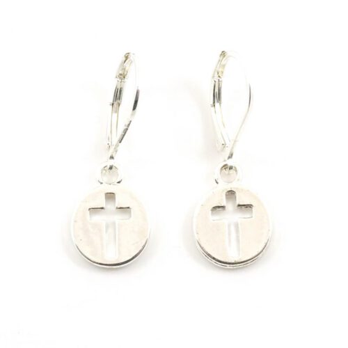 Oorbellen met kruisje zilver