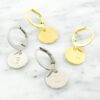 Initial coin hoop earrings-0