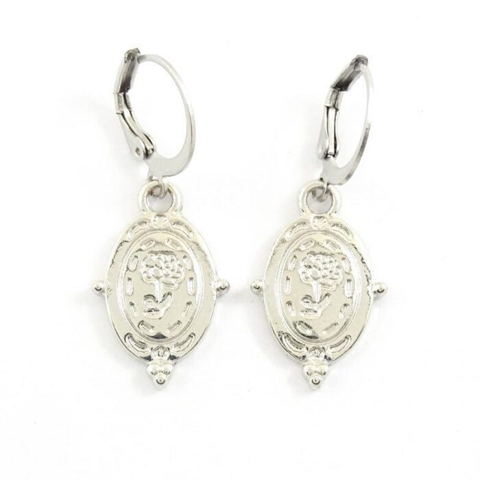 Vintage rose oorbellen zilver