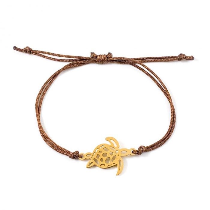 Armbandje met schildpad goud stainless steel geknoopt - sea turtle bracelet gold