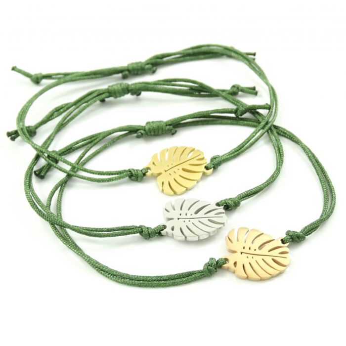 Armbandje met monstera deliciosa blad stainless steel -0