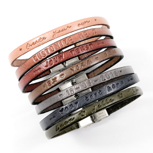 Leren armbandje met tekst smal naam namen datum