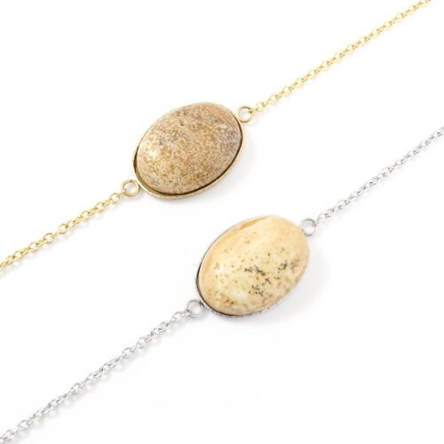 Armbandje beige jaspis edelsteen ovaal - zilver of goud staal