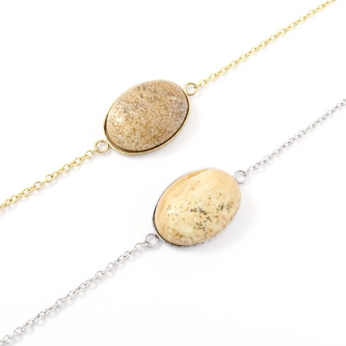 Armbandje beige jaspis edelsteen ovaal - zilver of goud staal