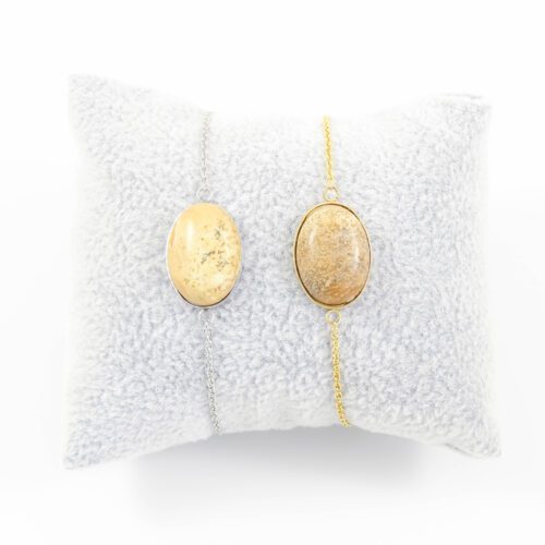Armbandje beige jaspis edelsteen ovaal - zilver of goud staal