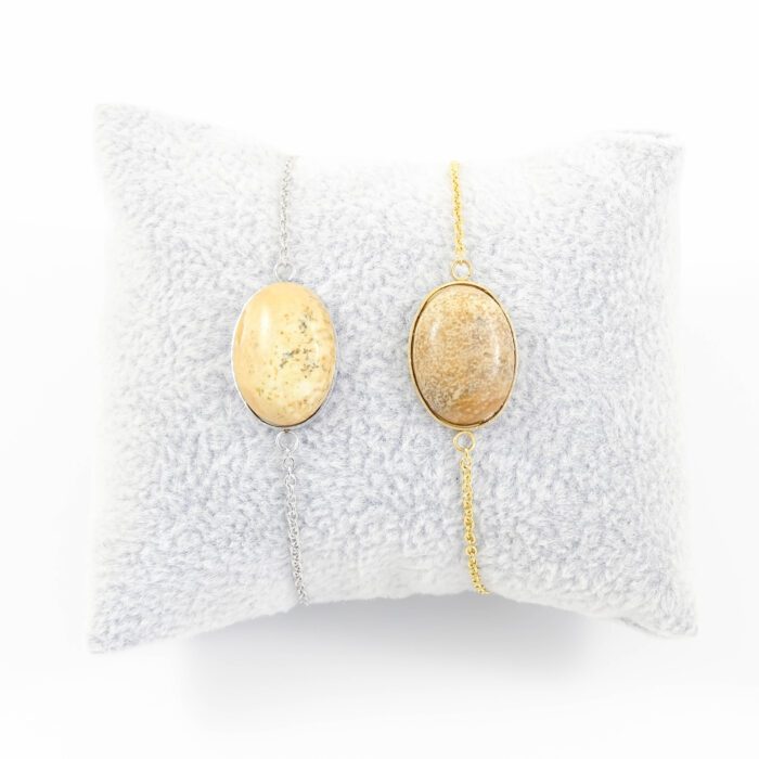 Armbandje beige jaspis edelsteen ovaal - zilver of goud staal