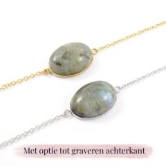 Armbandje labradoriet edelsteen ovaal - met optie graveren achterkant - edelsteen armband met gravure - zilver of goud staal