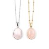 Ketting rozenkwarts edelsteen ovaal - zilver of goud stainless steel