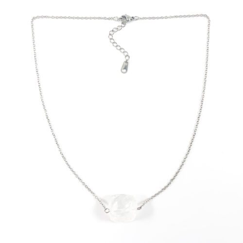 'Raw stone' ketting bergkristal zilver stainless steel