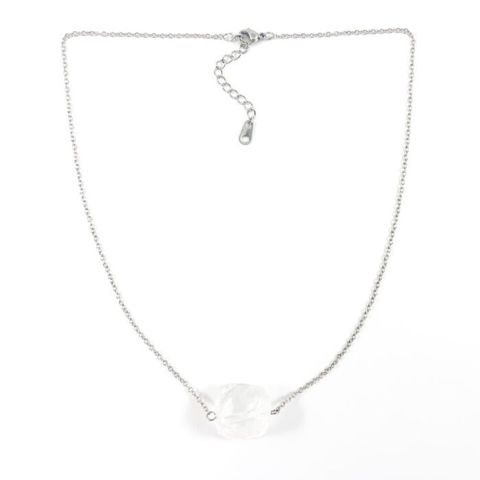 'Raw stone' ketting bergkristal zilver stainless steel