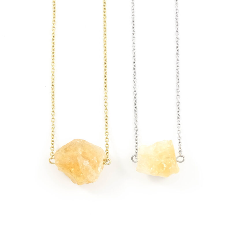 'Raw stone' ketting citrien - zilver of goud staal