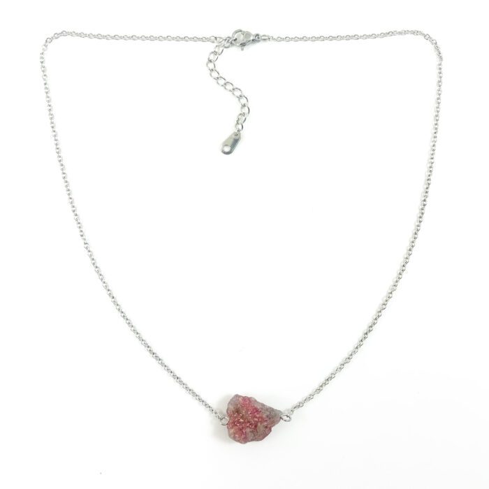 'Raw stone' ketting rode toermalijn zilver stainless steel