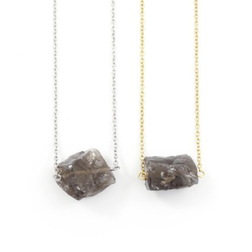 'Raw stone' ketting rookkwarts - zilver of goud staal