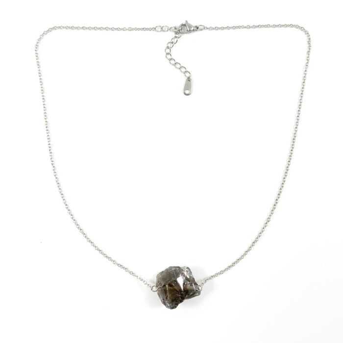 'Raw stone' ketting rookkwarts zilver stainless steel