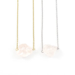 'Raw stone' ketting rozenkwarts - zilver of goud staal