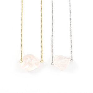 'Raw stone' ketting rozenkwarts - zilver of goud staal