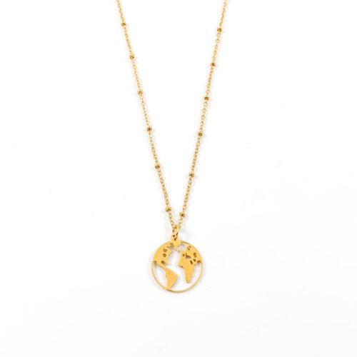 Ketting met wereldkaart goud stainless steel - wereld kettinkje