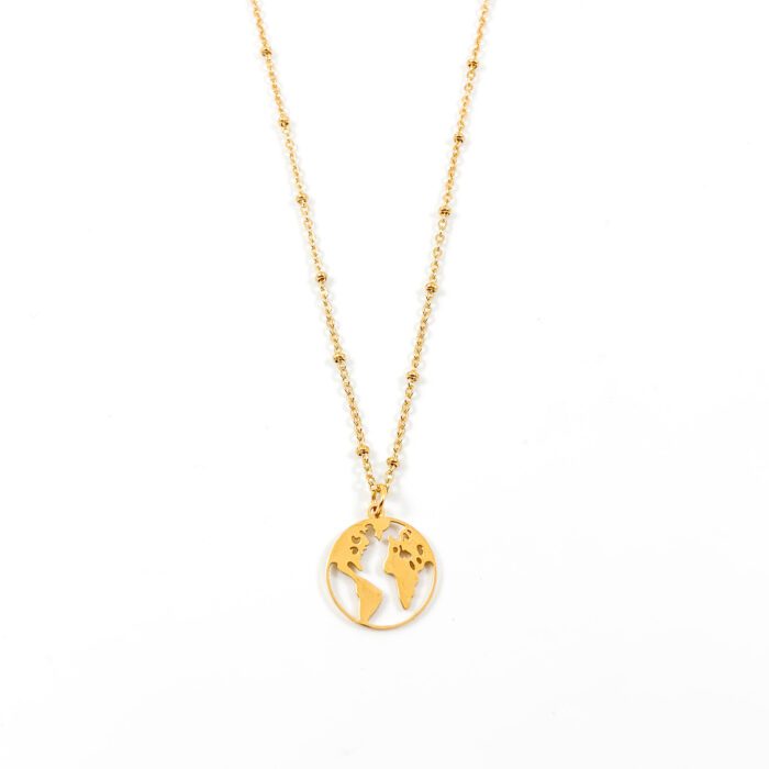 Ketting met wereldkaart goud stainless steel - wereld kettinkje