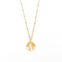 Ketting met wereldkaart goud stainless steel - wereld kettinkje