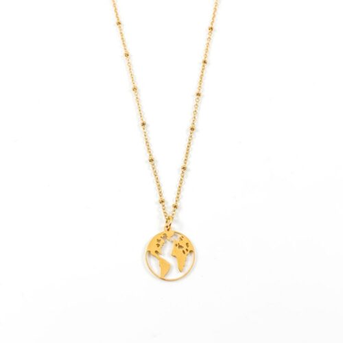 Ketting met wereldkaart goud stainless steel - wereld kettinkje