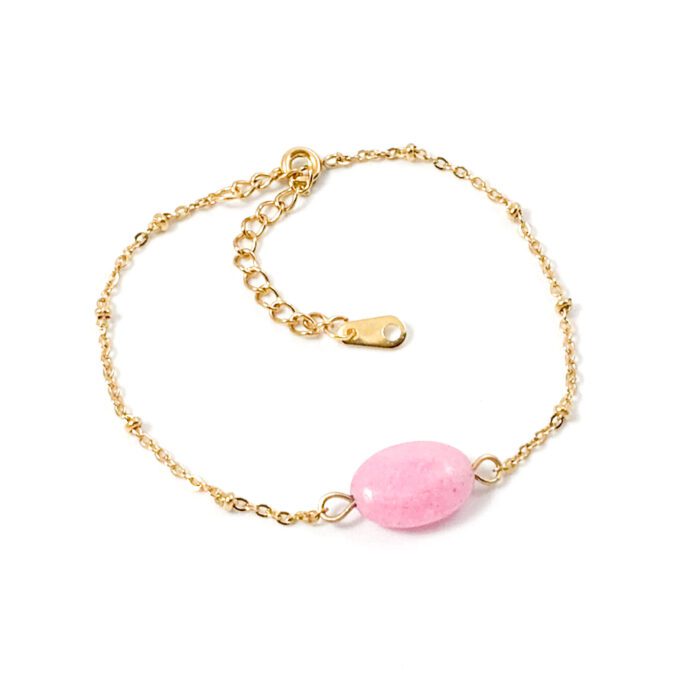 Armbandje roze jade goud stainless steel