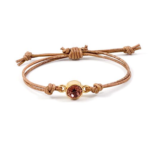 Leren armband 'sparkle' aubergine gold