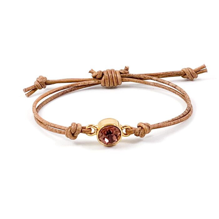 Leren armband 'sparkle' aubergine gold